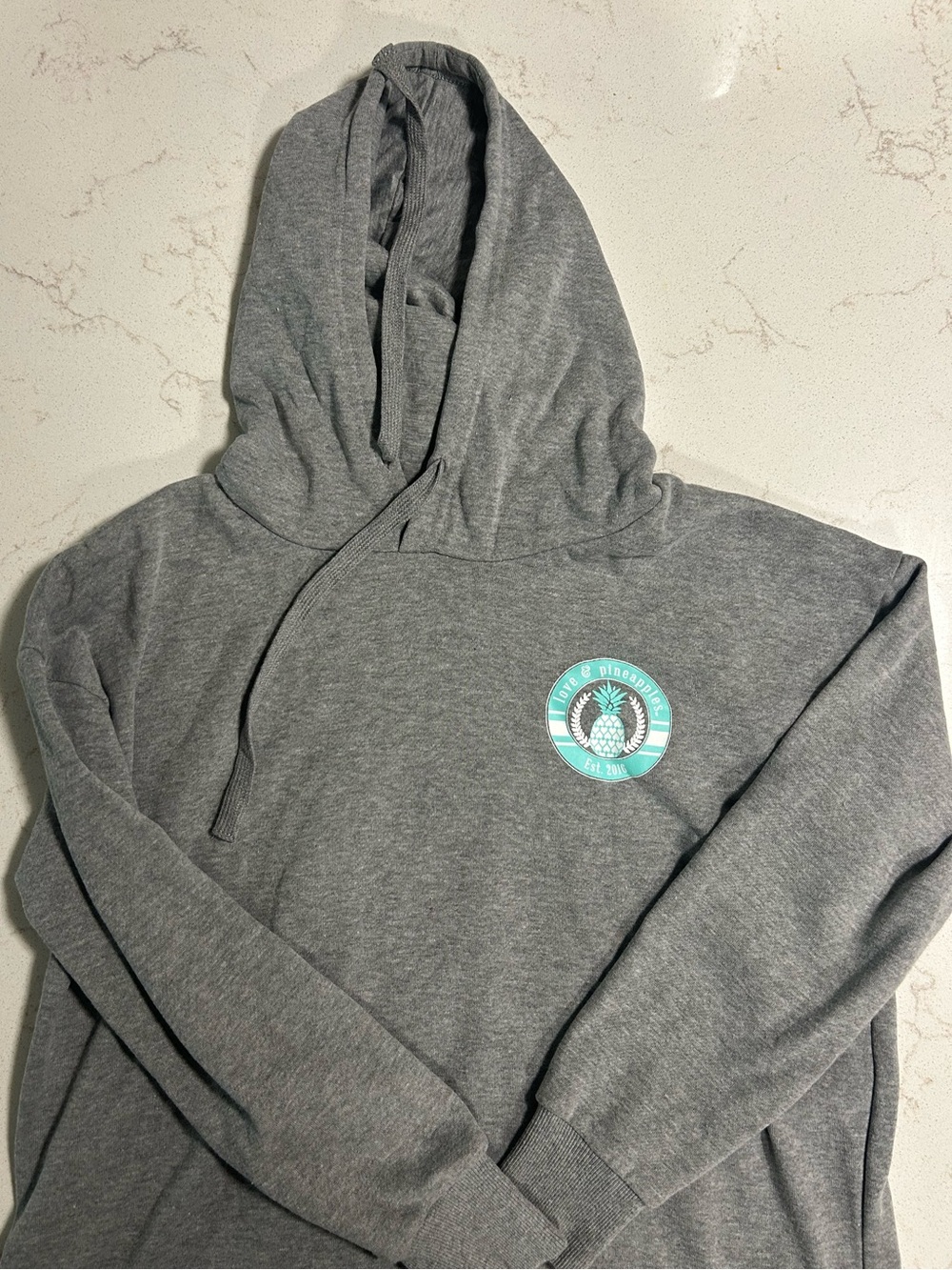Women's Gray Pullover Hoodie with Teal Pineapple Emblem